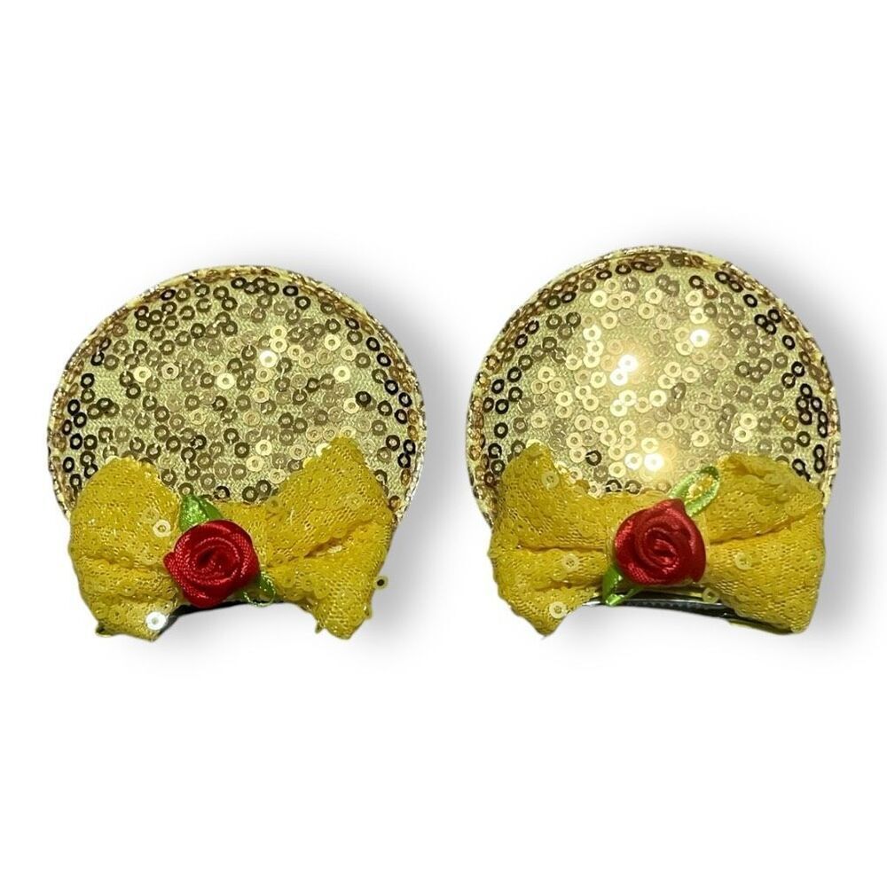 New Disney Inspired Red Sequin Bow Mouse Ears Hair Clips Barrettes